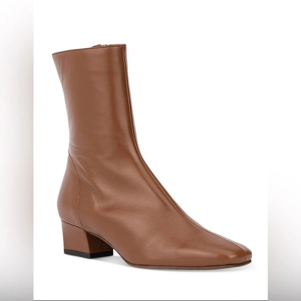 Aquatalia NWOT Selina Square Toe Leather Ankle Boots Cognac Size 8.5